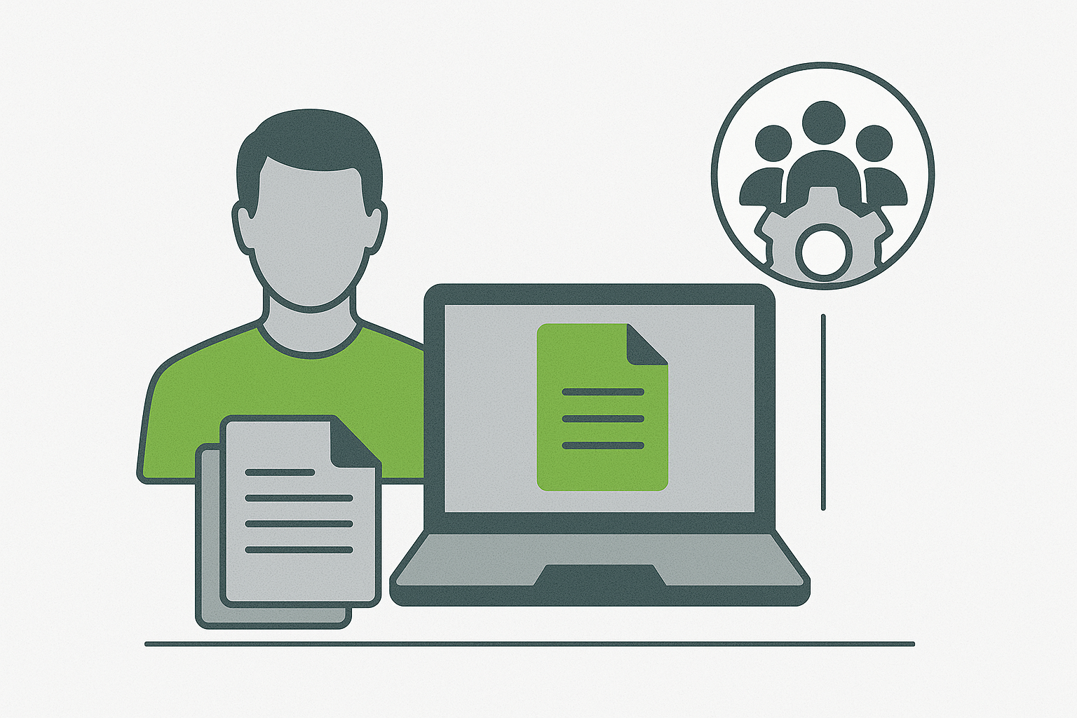 Diverse team collaborating with laptops in a modern office setting, discussing digital evolution.